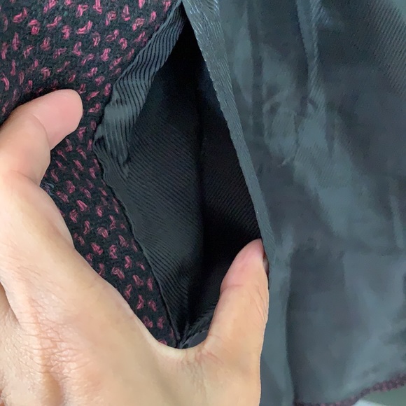 Dark navy blue with pink print sleeveless jacket. Wool. Fits S-M. Never worn. - Picture 5 of 12